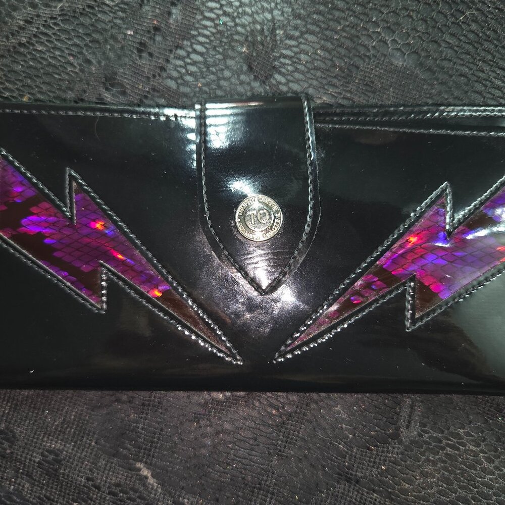 Trophy Queen Patent Leather Purple Python Lightening Bolt Wallet
